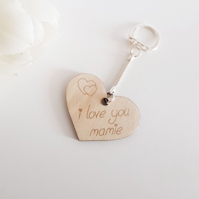 Porte-clefs en bois "i love you mamie"