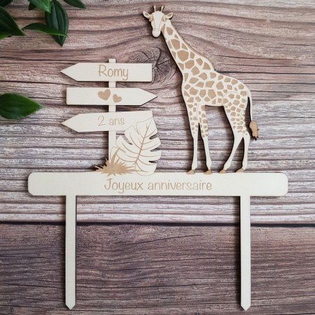 Cake Topper D Anniversaire En Bois Girafe Theme Savane Ou Safari